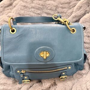 Coach Sydney Teal Leather Shoulder Flap Bag